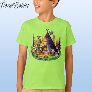 Indigenous American Indian kids, Tipis & Animals T-Shirt