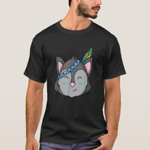 Indigenous Animal with Headband Raccoon or Cat T-Shirt
