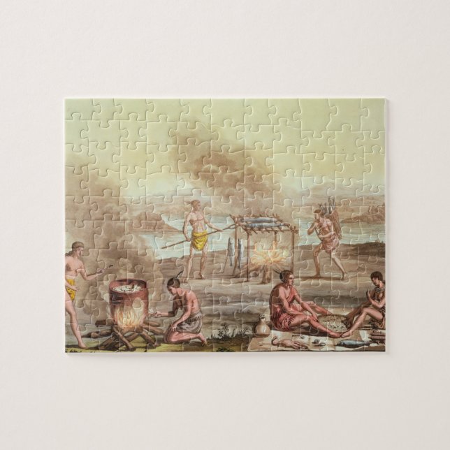 Indigenous natives from Florida preparing and cook Jigsaw Puzzle (Horizontal)