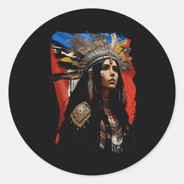 Indigenous Taino Woman Puerto Rican Flag Caribbean Classic Round Sticker (Front)