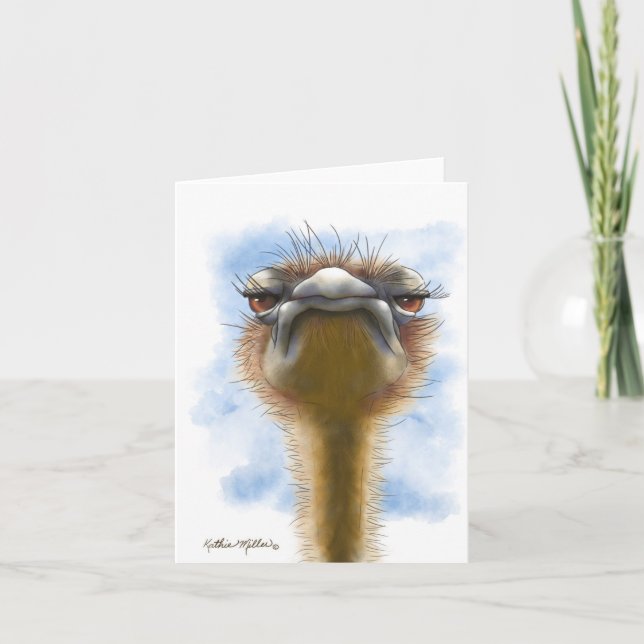 Indignant Ostrich Cartoon Card (Front)