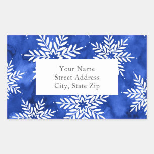 Indigo Abstract Watercolor Snowflakes Label