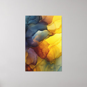 Indigo Amber Alcohol Ink Flow Abstract Canvas Print