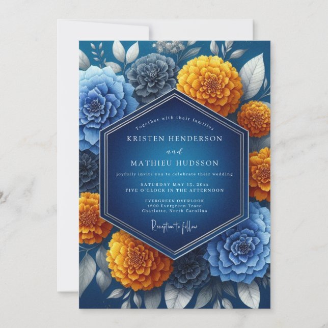 Indigo Amber Vibrant Wedding Invitation (Front)