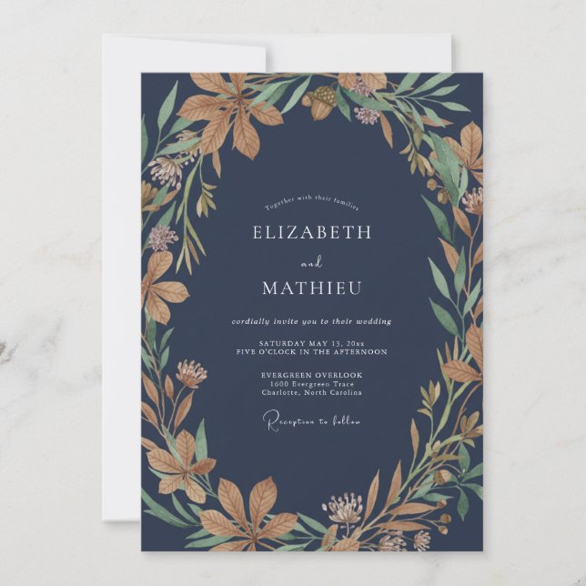 Indigo Amber Wreath Wedding Invitation (Front)