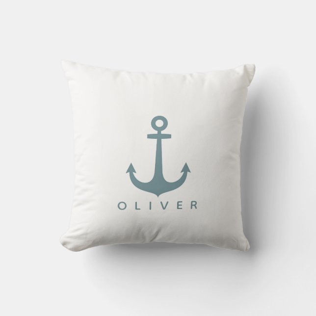 Indigo Anchor Decorative Pillow (Front)