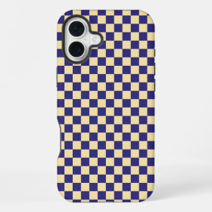 Indigo and butter chequerboard pattern iPhone 16 plus case