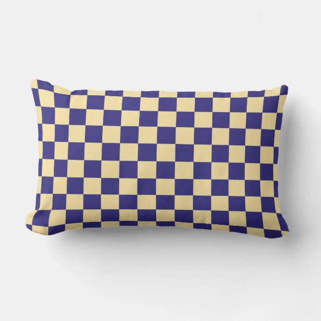 Indigo and butter chequerboard pattern lumbar pillow (Front)