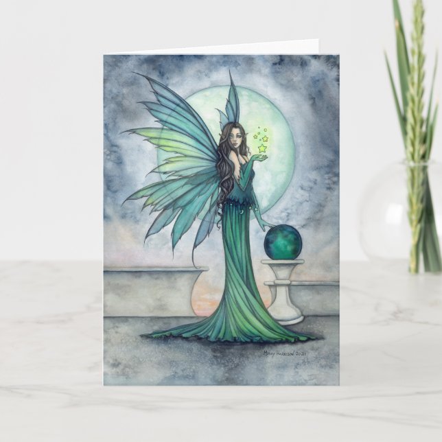 Indigo and Jade Fairy Fantasy Art Blank Card (Front)