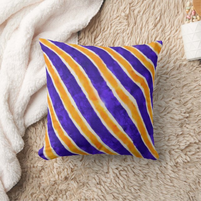 Indigo and Orange watercolor stripes Throw Pillow (Blanket)