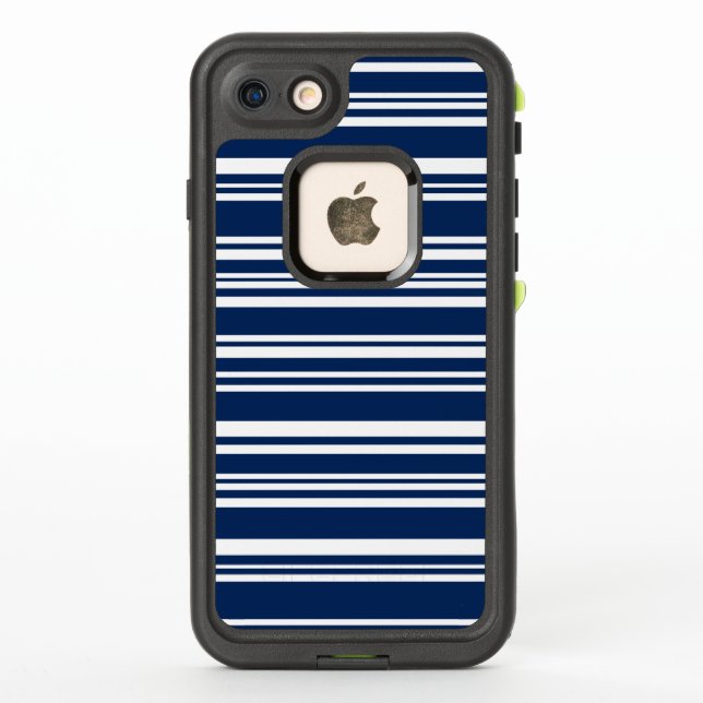 Indigo and White Mixed Stripes LifeProof iPhone Case (Back)