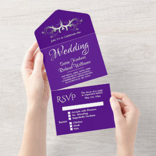  Indigo and White Tri Fold w Rsvp Wedding  All In One Invitation