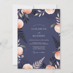 Indigo Apricot Fruit Eucalyptus Wedding Invitation