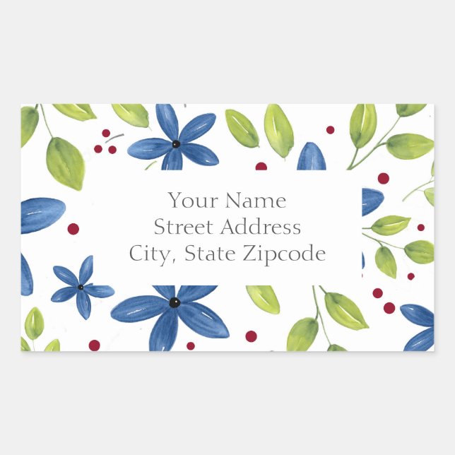 Indigo Aquarelle Floral Bouquet Motif étiquettes (Devant)