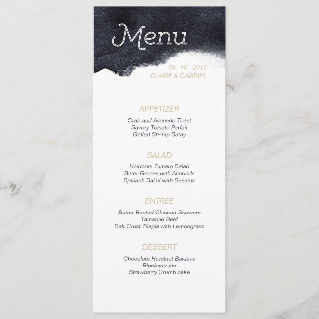 Indigo aquarelle moderne simple menu mariage (Devant)