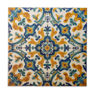 Indigo Azulejo Blue and yellow Portuguese Tile