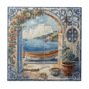Indigo Azulejo Blue and yellow Portuguese Tile