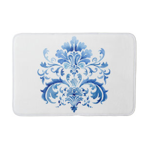 Indigo Azulejo Blue Portuguese Lisbon Botanical Bath Mat