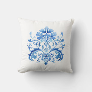 Indigo Azulejo Blue Portuguese Lisbon Botanical Throw Pillow
