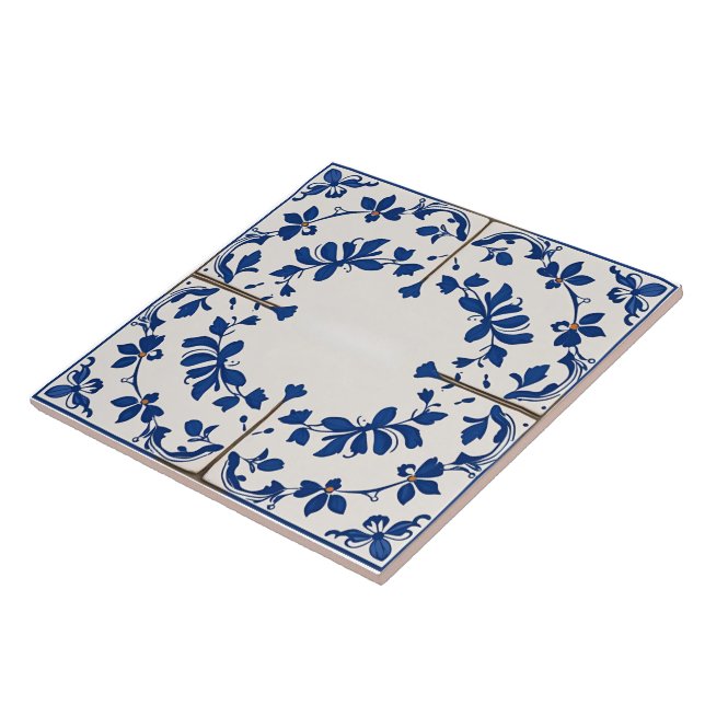 Indigo Azulejo Blue Portuguese Lisbon Botanical Tile (Side)