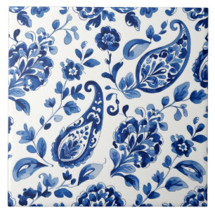 Indigo Azulejo Blue Portuguese Lisbon Botanical Tile