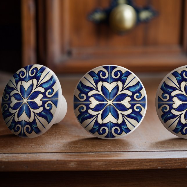 Indigo Azulejo Blue Portuguese Lisbon Decorative C Ceramic Knob (Creator Uploaded)