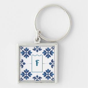 Indigo Azulejo Blue Portuguese Lisbon Decorative Keychain