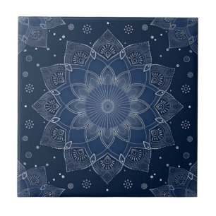 Indigo Azulejo Blue Portuguese Mandala Decorative Tile
