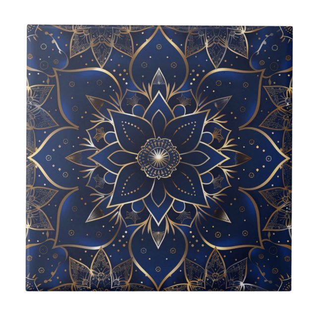Indigo Azulejo Blue Portuguese Mandala Decorative Tile (Front)