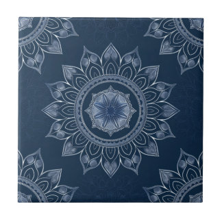 Indigo Azulejo Blue  Portuguese Mandala Decorative Tile
