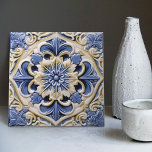 Indigo Azulejo Blue Yellow Portuguese Lisbon Tile<br><div class="desc">Indigo Azulejo Blue Portuguese Lisbon decorative ceramic tiles are a beautiful and unique addition to any home. A high-quality product with a timeless aesthetic. The blue colour of the tiles is inspired by the indigo blue of Lisbon's famous azulejo tiles, adding a touch of history and culture to your space....</div>