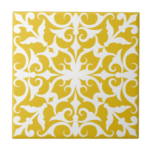 Indigo Azulejo yellow & white Portuguese  Tile