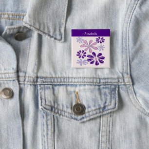 Indigo Bloom Doodle Your Name 2 Inch Square Button