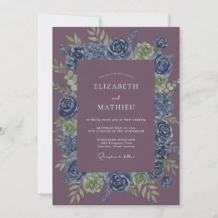 Indigo Bloom Romance Wedding Invitation