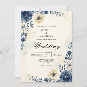 Indigo Bloom Romantic Wedding Invitation