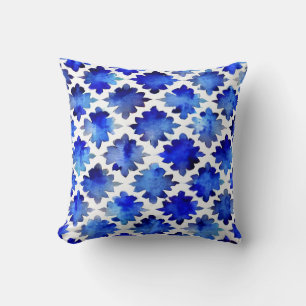 Indigo Blue Abstract Floral Pattern Throw Pillow