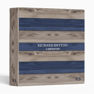 Indigo Blue and Beige Wood Binder