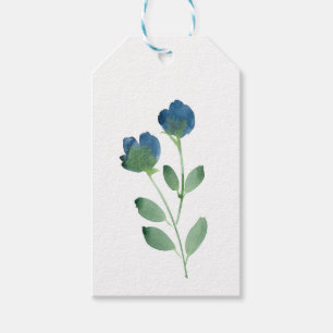 Indigo Blue and Green Watercolor Flowers Gift Tags