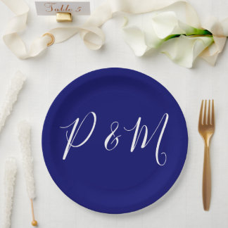 Indigo Blue and White Minimalist Wedding  Paper Plate