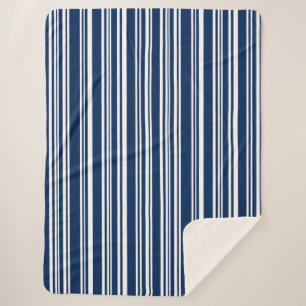 Indigo Blue and White Modern Stripes Sherpa Blanket