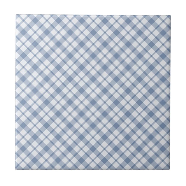 Indigo Blue and White Preppy Check Ceramic Tile (Front)