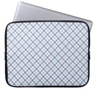Indigo Blue and White Preppy Check Laptop Sleeve
