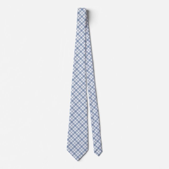 Indigo Blue and White Preppy Check Unisex Necktie (Front)