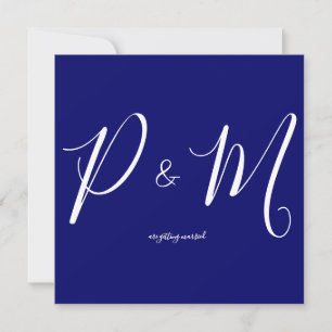 Indigo Blue and White Square Minimalist Wedding  Invitation