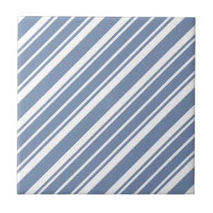 Indigo Blue and White Ticking Stripes Ceramic Tile