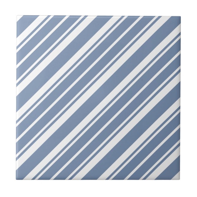 Indigo Blue and White Ticking Stripes Ceramic Tile (Front)