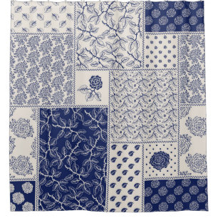 Indigo Blue Beige Floral Patchwork