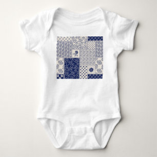 Indigo Blue Beige Floral Patchwork Baby Bodysuit