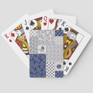 Indigo Blue Beige Floral Patchwork Playing Cards
