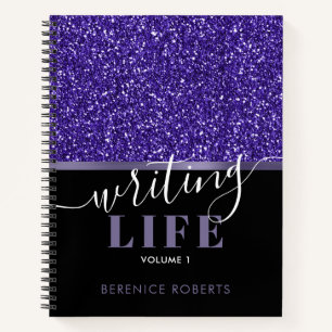 Indigo Blue Black Glitter Personalized Writers Notebook